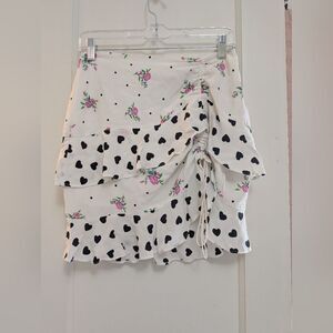 NWOT For Love And Lemons Lucia White Floral and Heart Print Skirt Size Small